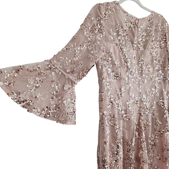 Alex Evenings Rose Gold Pink Floral Embroidered Sequin Sheath Midi Dress Sz 12 - Picture 8 of 12
